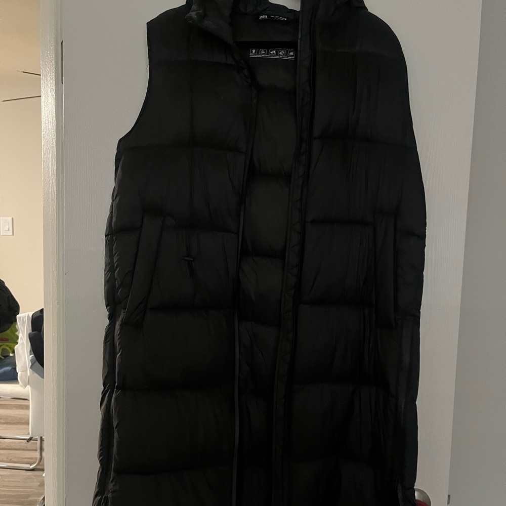 Zara Charcoal Puffer Vest with Hood